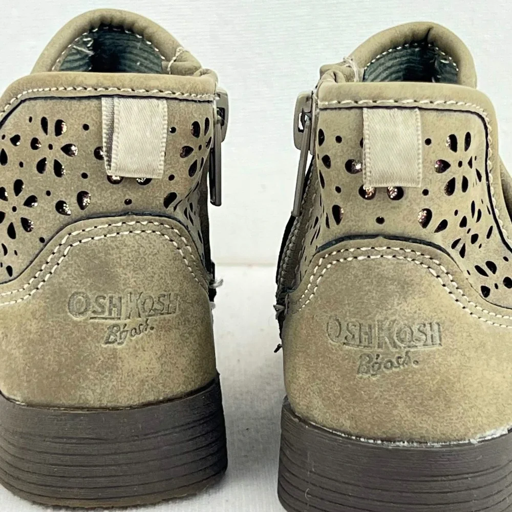 GUC OshKosh B'gosh Taupe Perforated Ankle Boots Zip Toddler Girls Size 6M